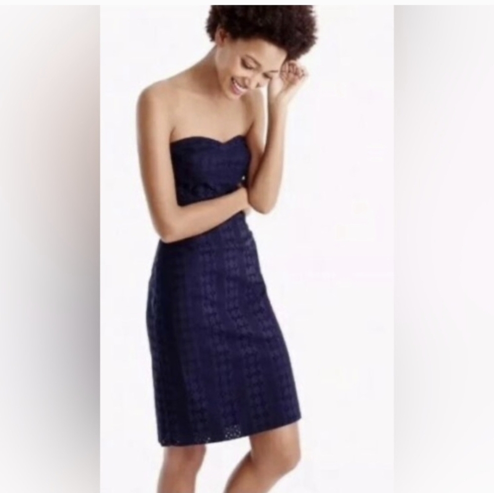 J Crew Navy Eyelet Lace Strapless Minidress Size 4 BNWT